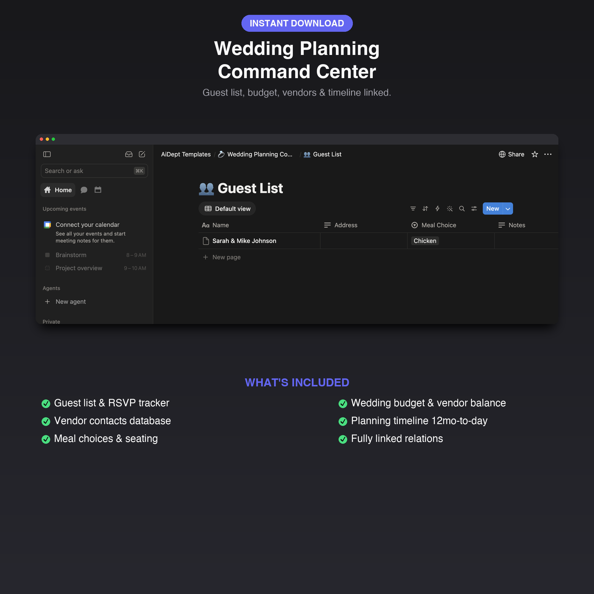 Wedding Planning Command Center — Complete Notion Wedding Organizer
