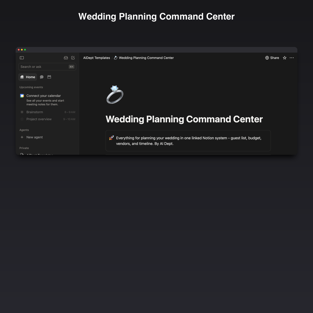 Wedding Planning Command Center — Complete Notion Wedding Organizer