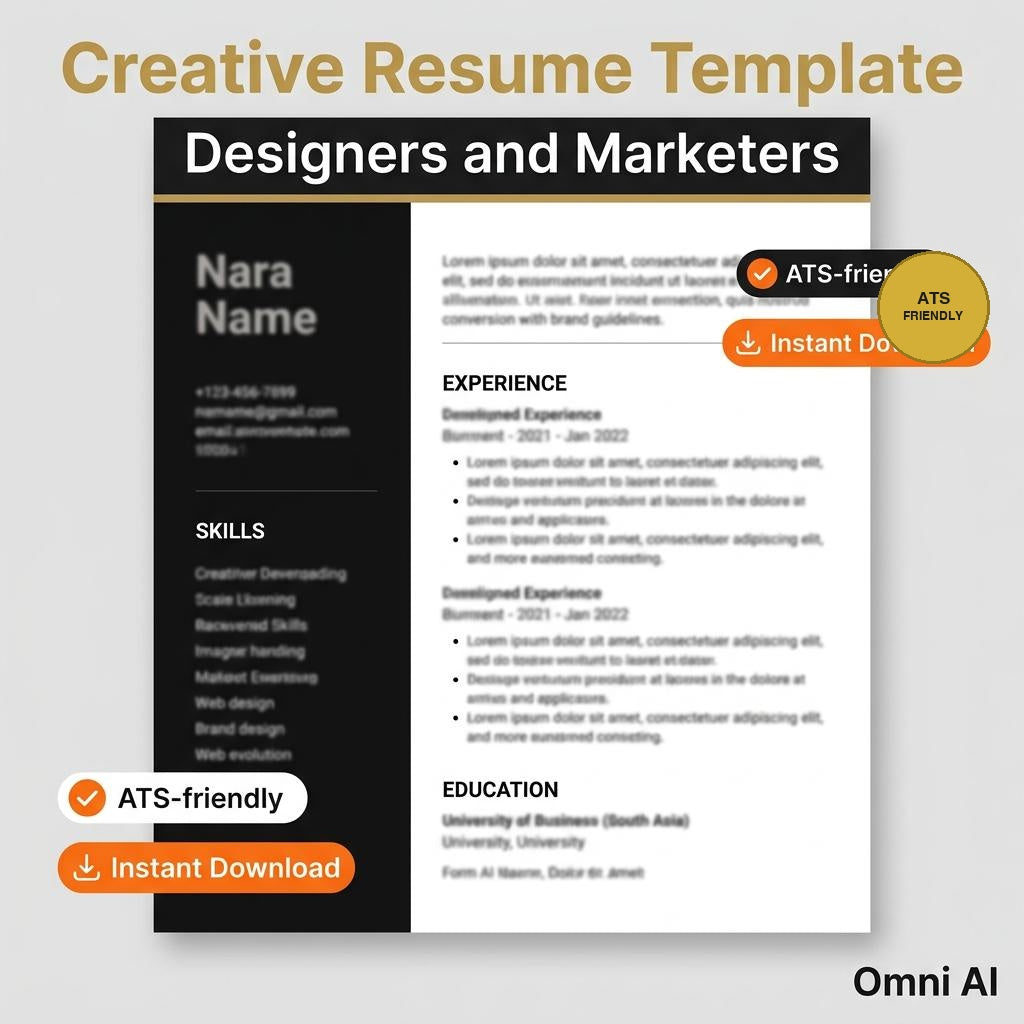 Creative Resume Template — Two-Column Designer Resume (Portfolio-Ready)
