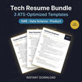 Tech Resume Bundle — 3 ATS-Optimized Templates (SWE, Data Science, Product)