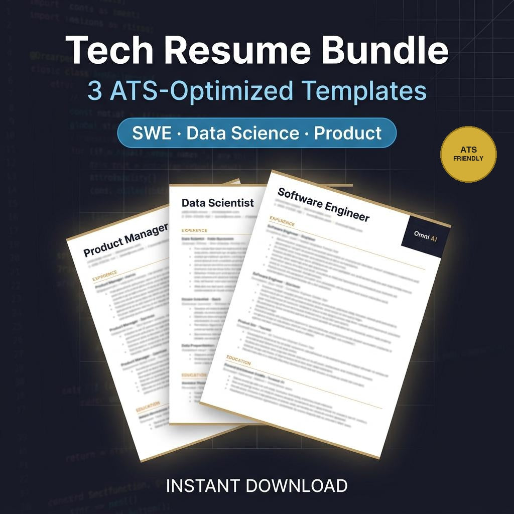 Tech Resume Bundle — 3 ATS-Optimized Templates (SWE, Data Science, Product)