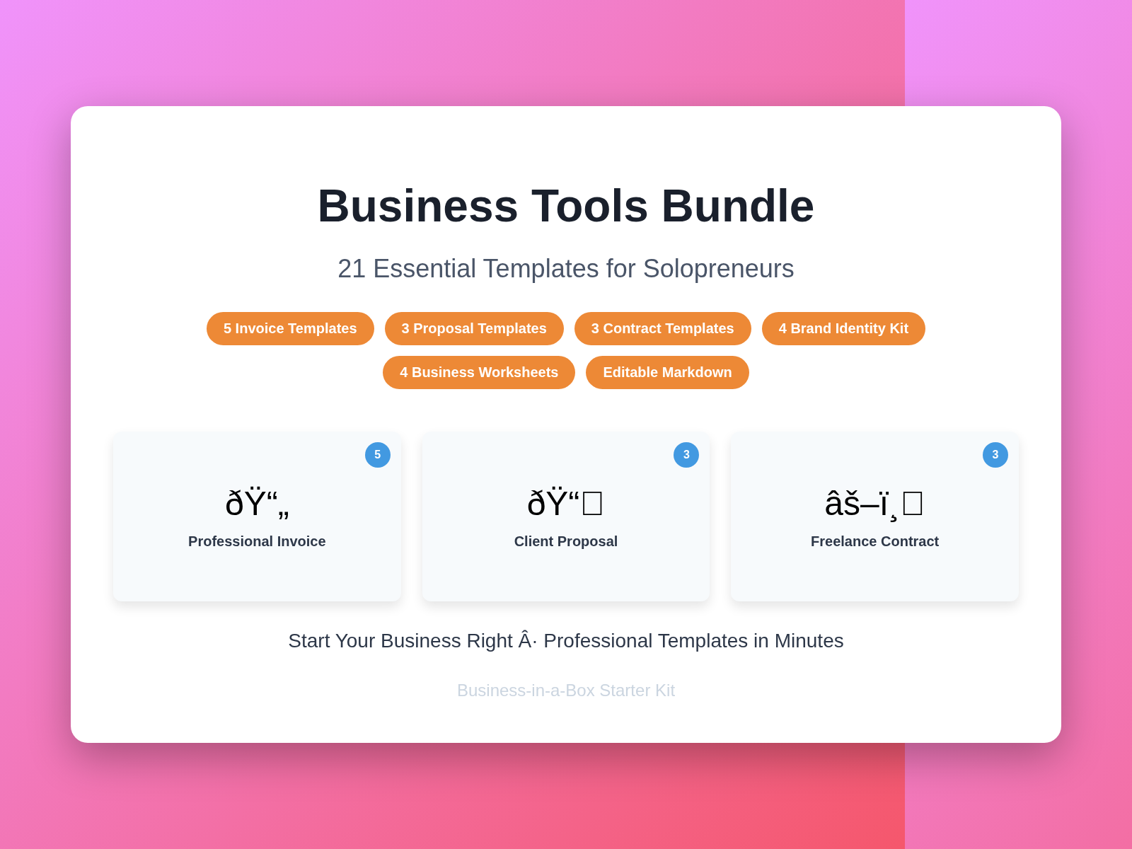Business-in-a-Box Starter Kit — 21 Templates for Solopreneurs