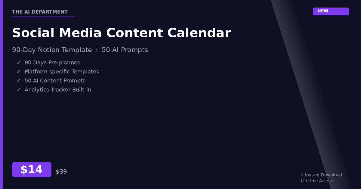 Social Media Content Calendar — 90-Day Notion Template + 50 AI Prompts